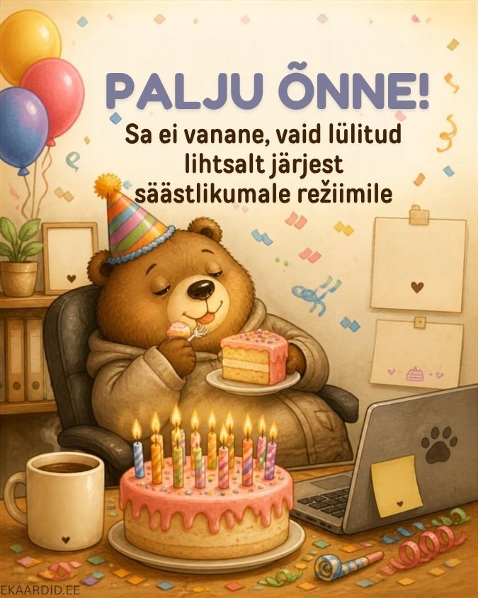 Humoorikas sünnipäevakaart karuga