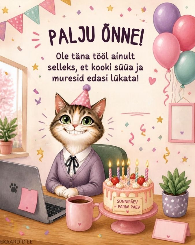 Humoorikas sünnipäevakaart kontorikassiga