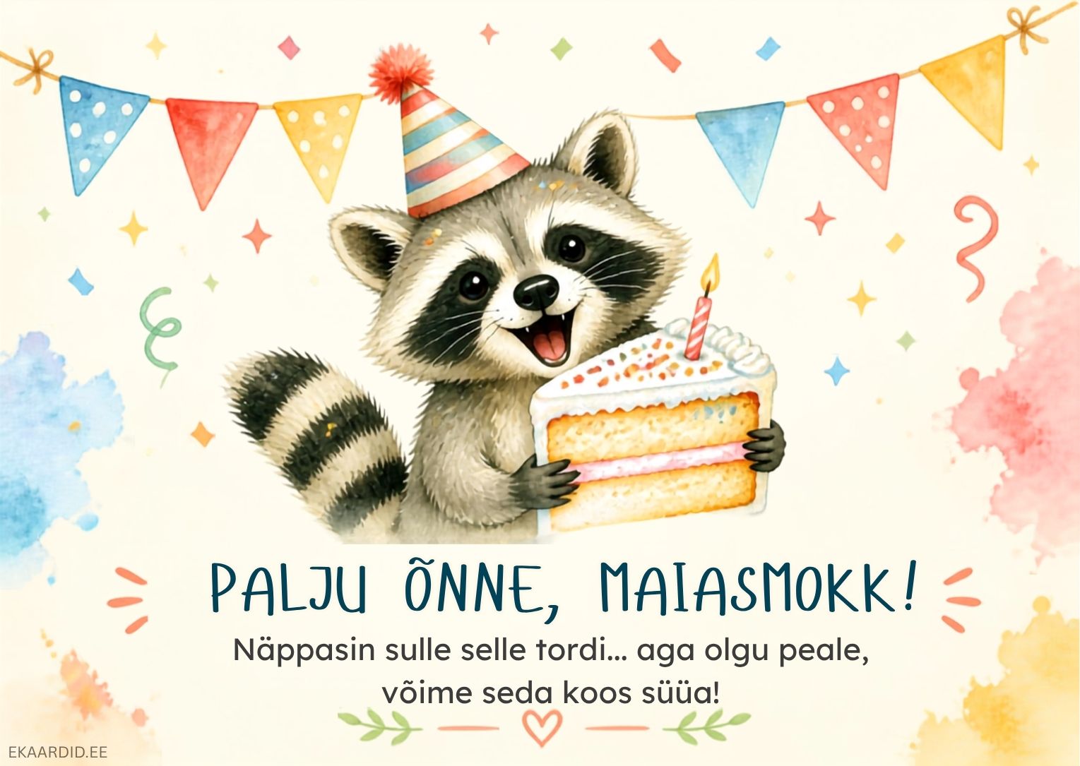 Humoorikas sünnipäevakaart maiasmokast pesukaruga