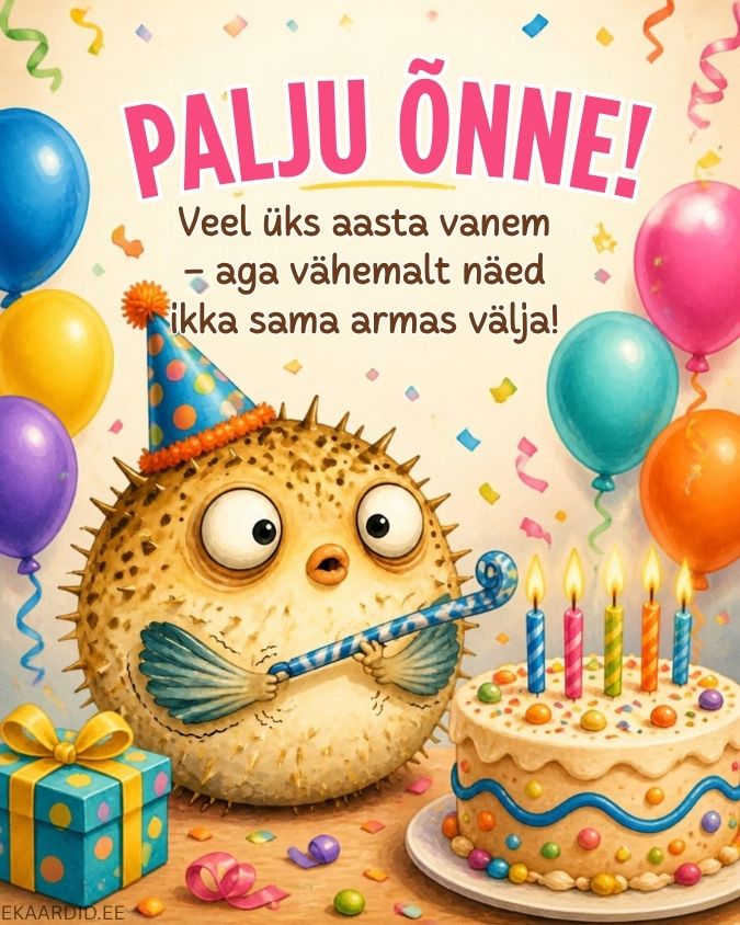 Humoorikas sünnipäevakaart naljaka kalaga