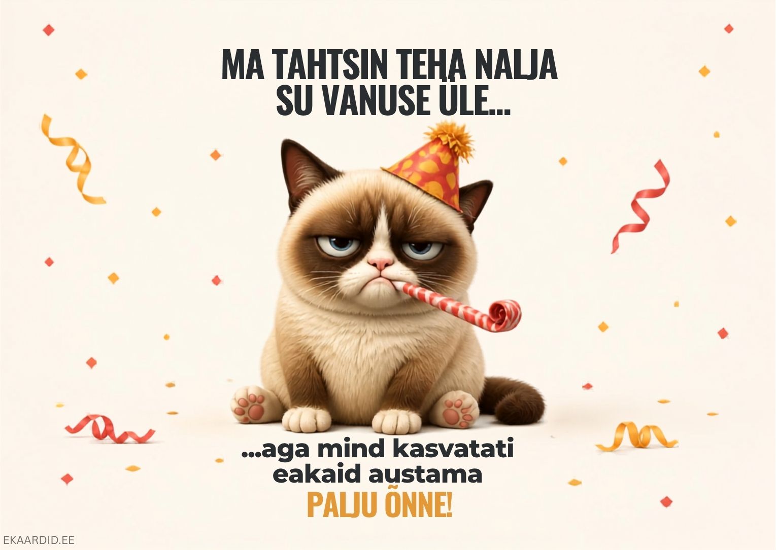 Humoorikas sünnipäevakaart pahura kassiga