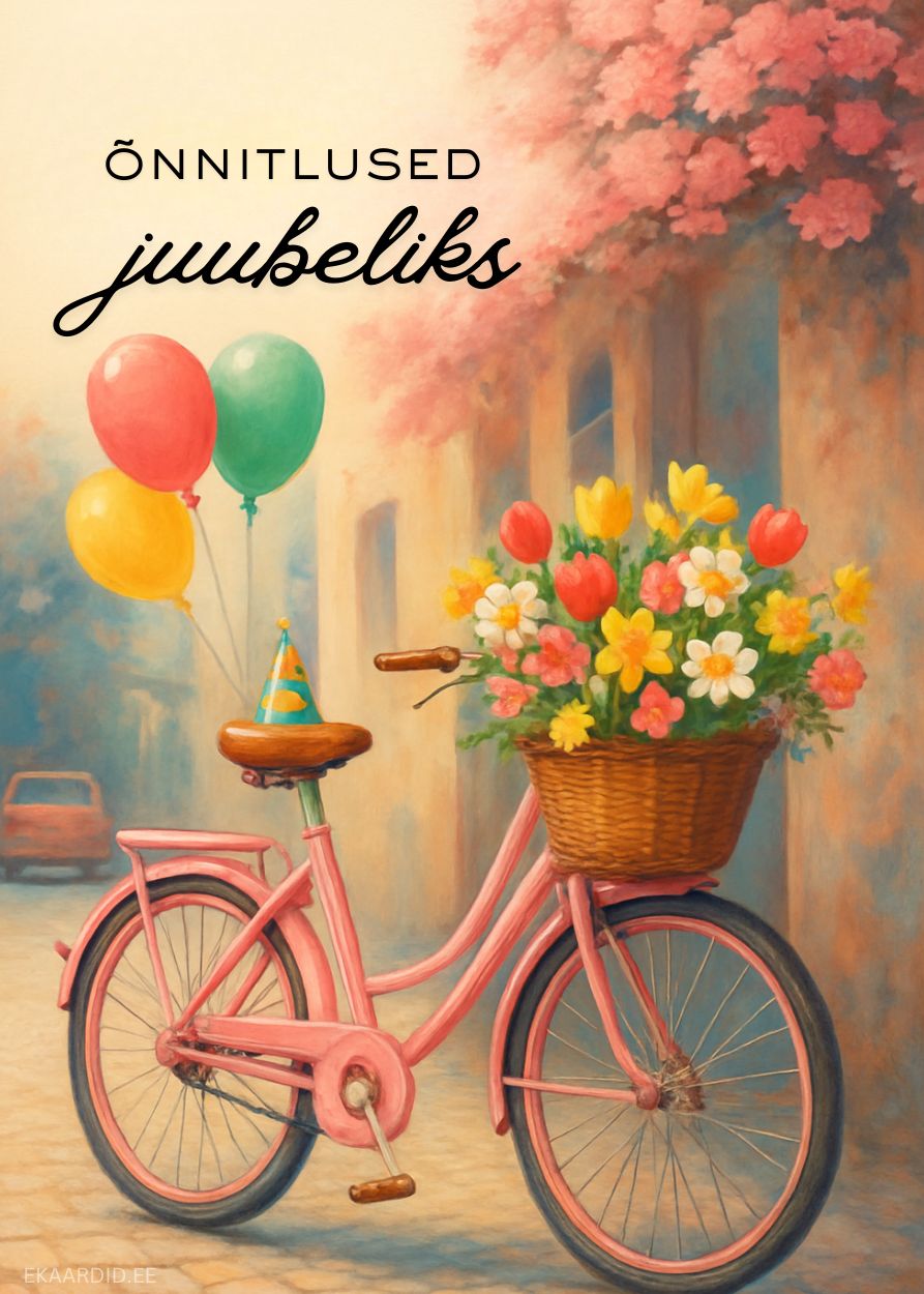 Õnnitlused juubeliks roosa jalgrattaga