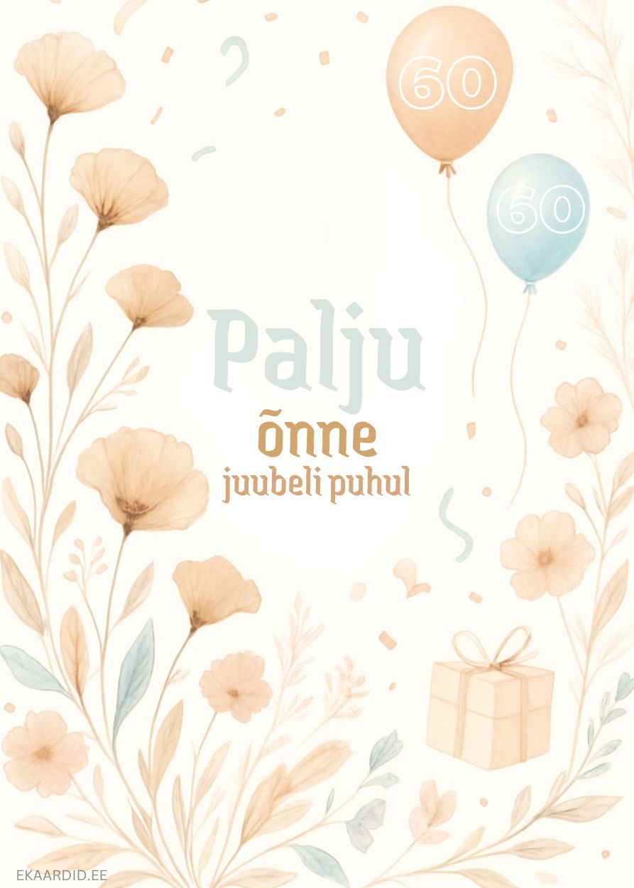 Lilleline juubelikaart 60 õhupallidega