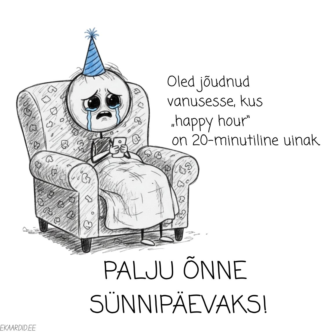 Humoorikas sünnipäevakaart "Happy Hour" uinakuga