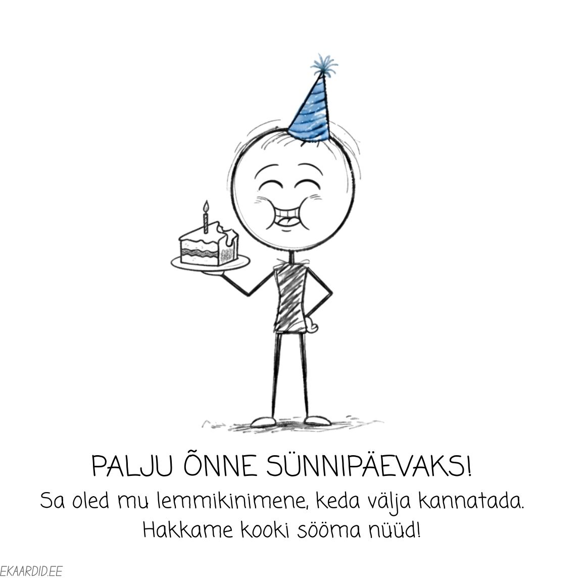 Naljakas kriipsujuku sünnipäevakaart koogiga