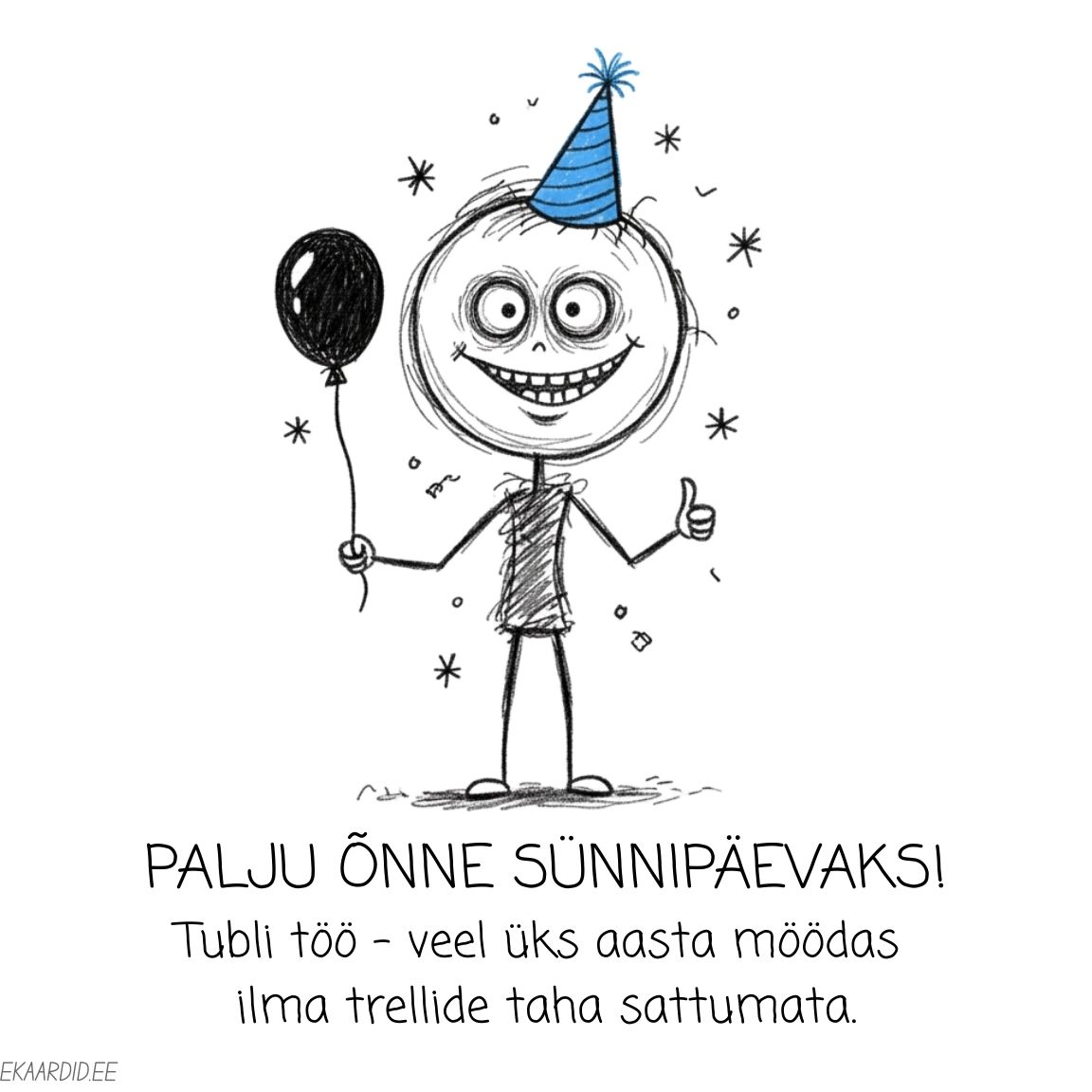 Naljakas kriipsujuku sünnipäevakaart