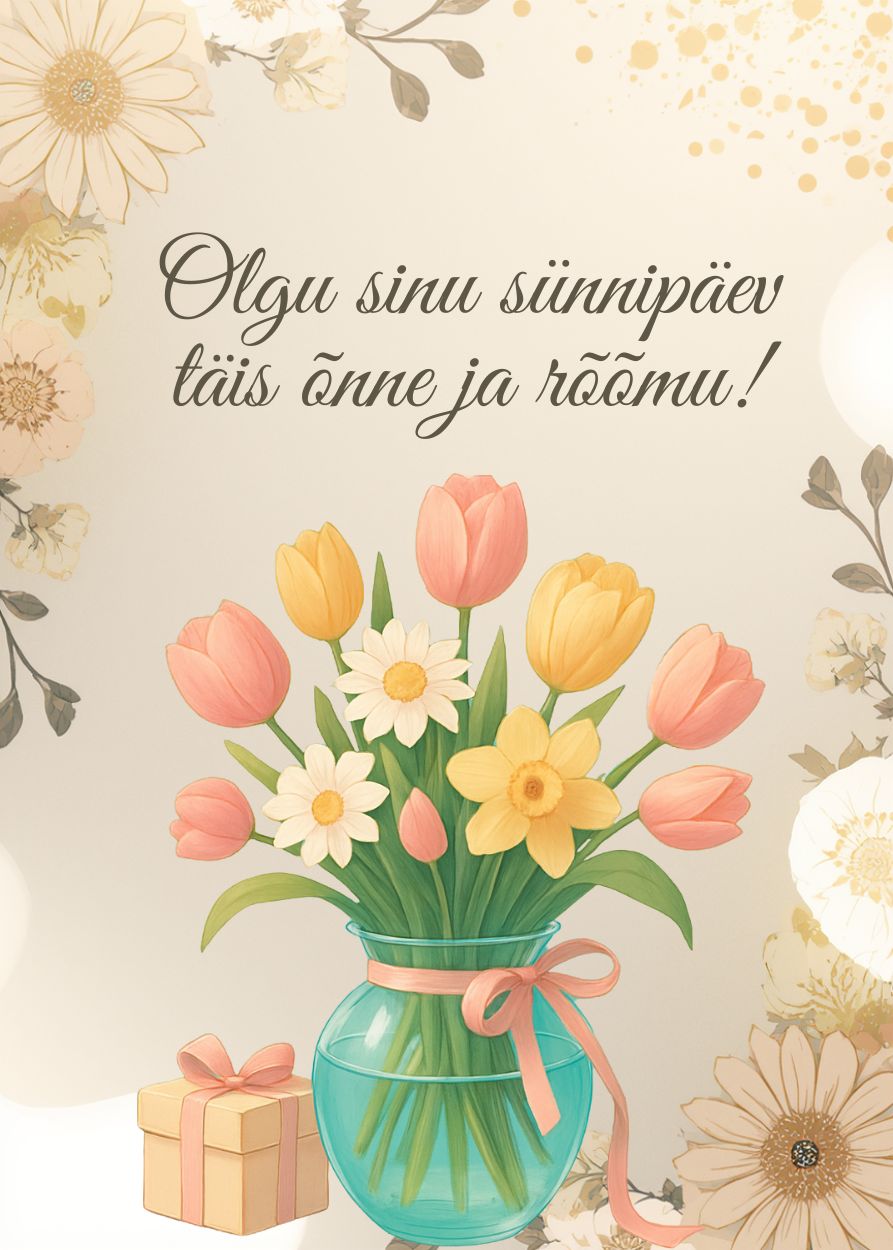 Sünnipäevakaart tulbi ja nartsissiga