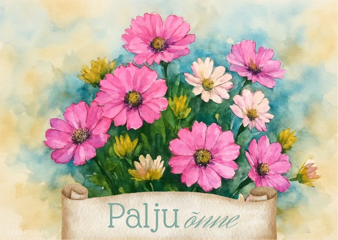 Sünnipäevakaart roosade õitega