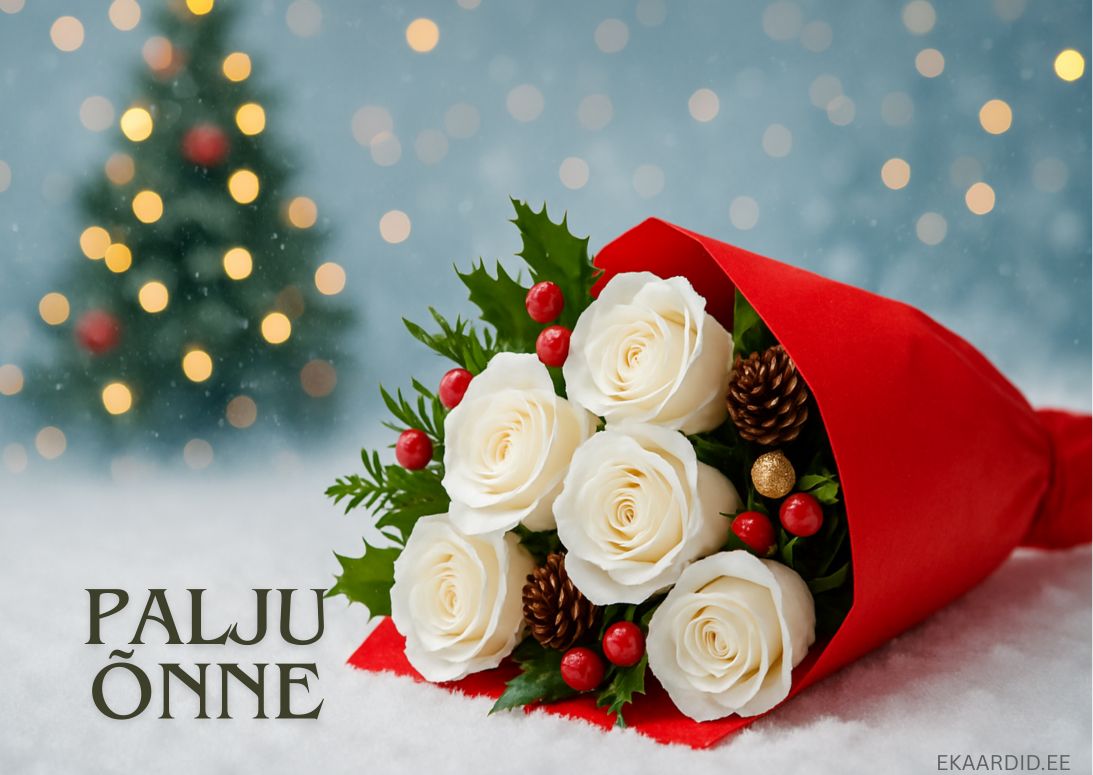 Pidulik jõulukaart valgete roosidega