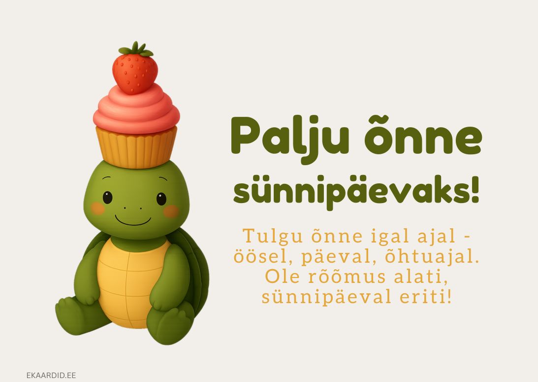 Kilpkonnaga sünnipäevakaart tordiga