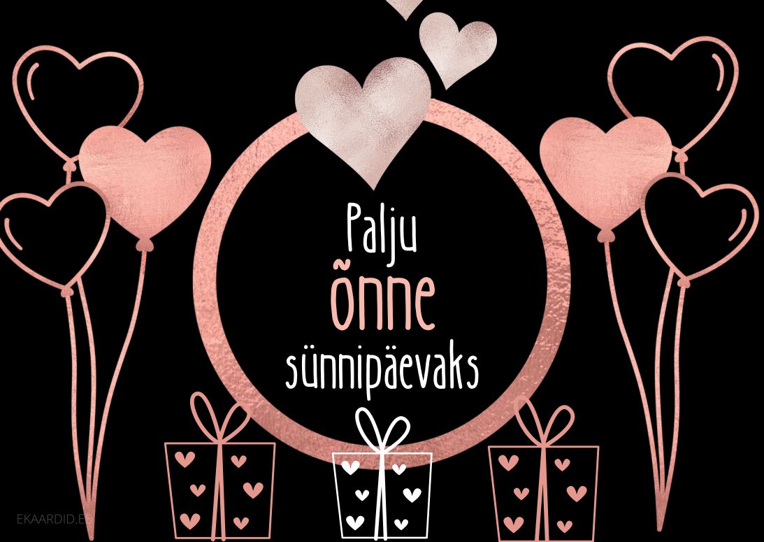 Elegantne sünnipäevakaart südamekujuliste õhupallidega