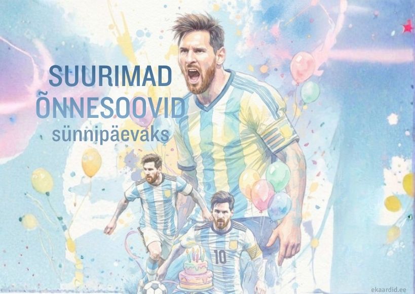 Jalgpalliteemaline sünnipäevakaart Lionel Messiga