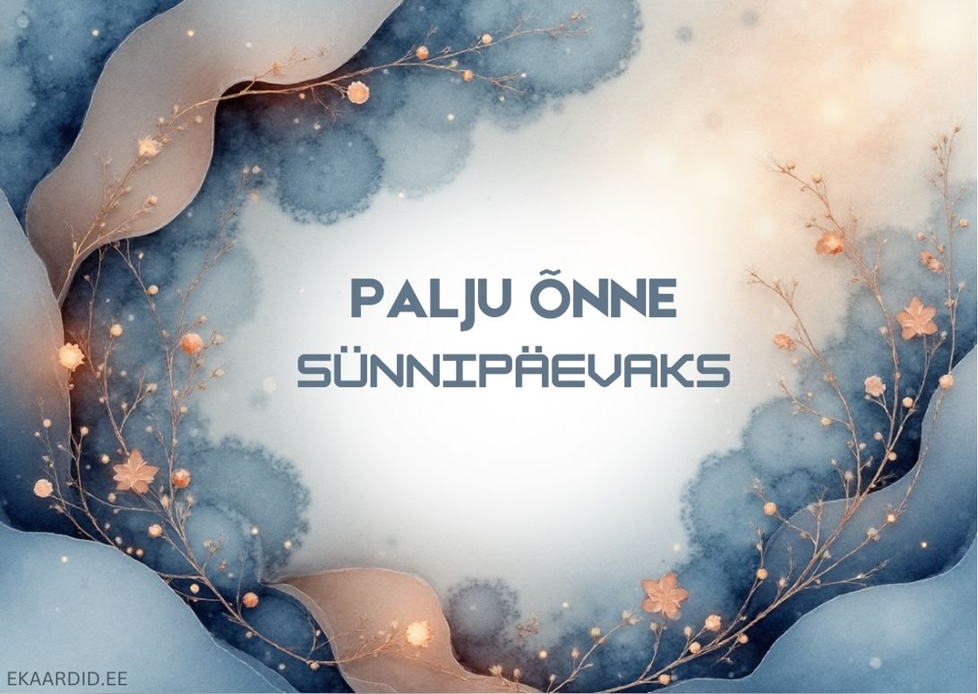 Talvine sünnipäevakaart akvarell-stiilis lilledega