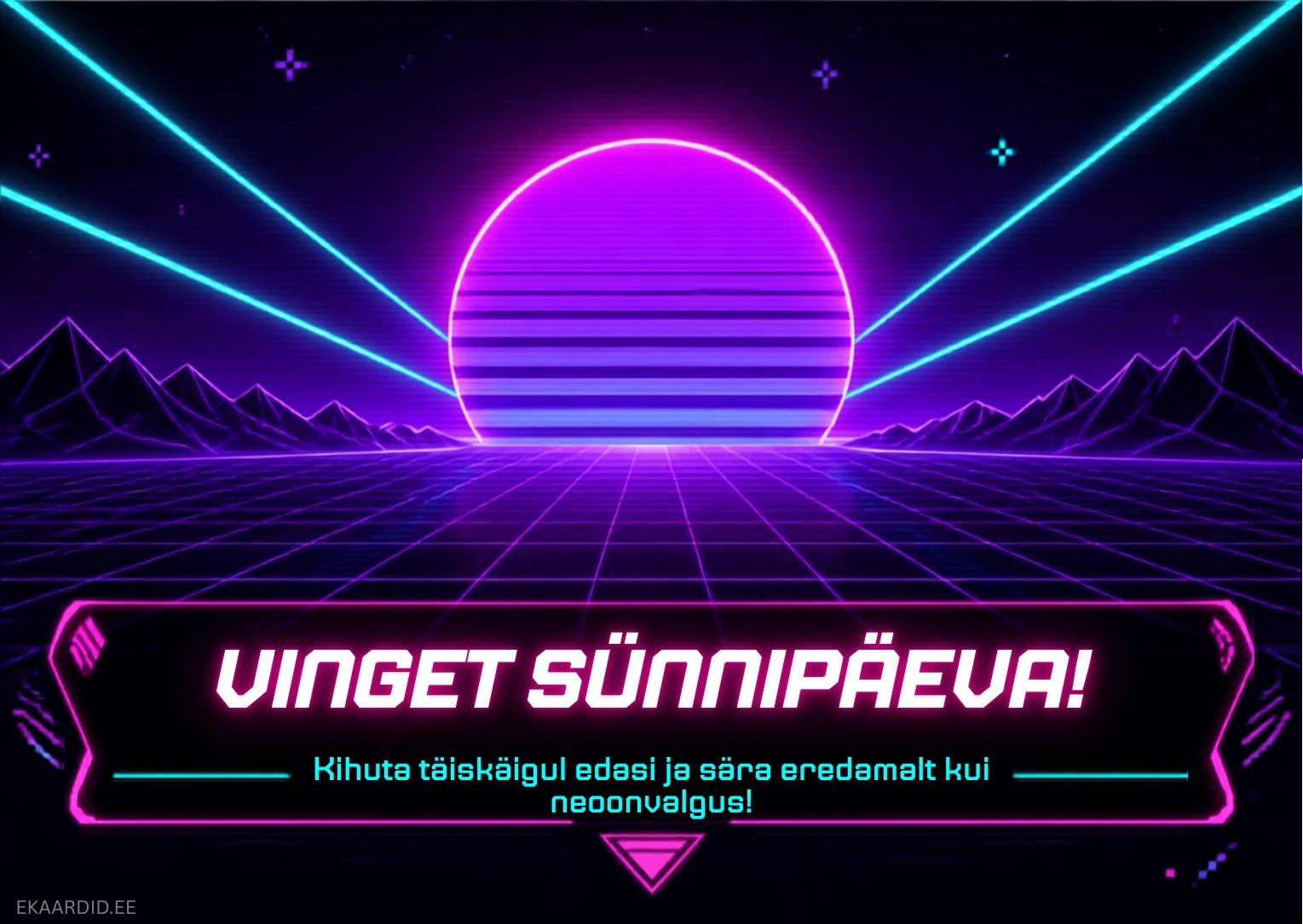 Retrostiilis neoonvalgusega sünnipäevakaart