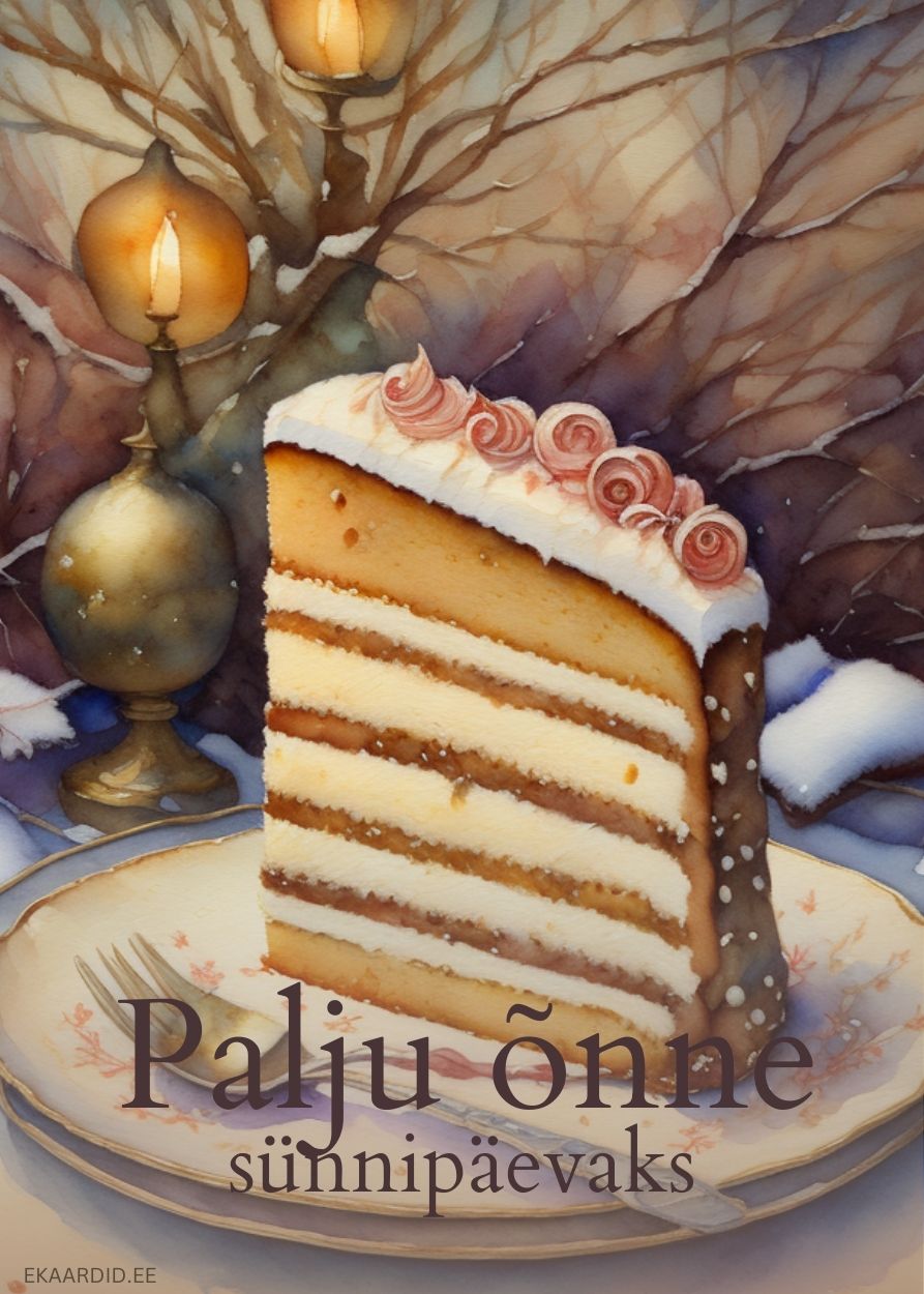 Sünnipäevakaart tordilõigu ja küünlaga