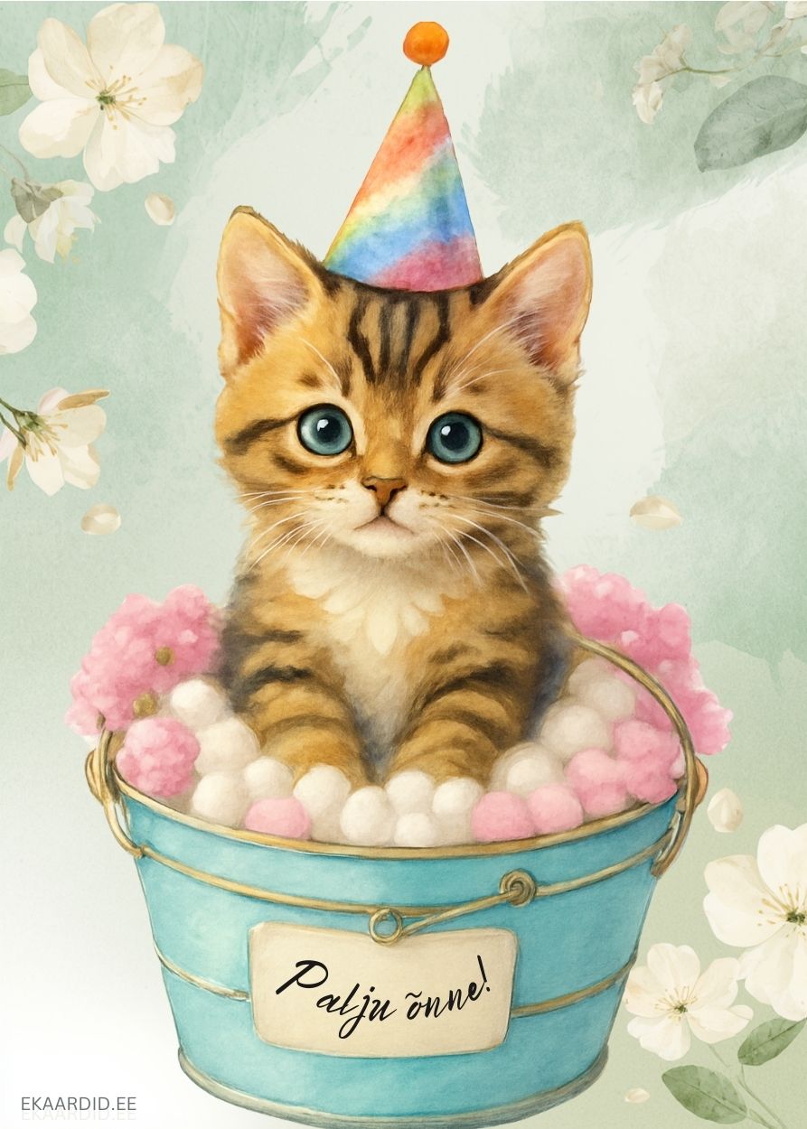 Triibuline kassipoeg sünnipäevakaardil