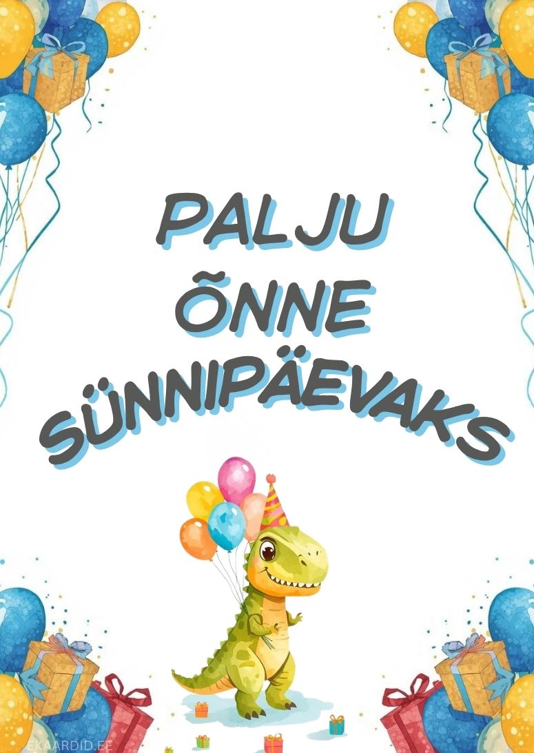 Dinosaurusega sünnipäevakaart lastele
