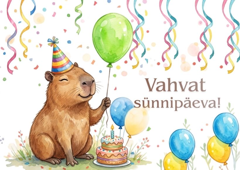 Sünnipäevakaart peohoos kapibaaraga