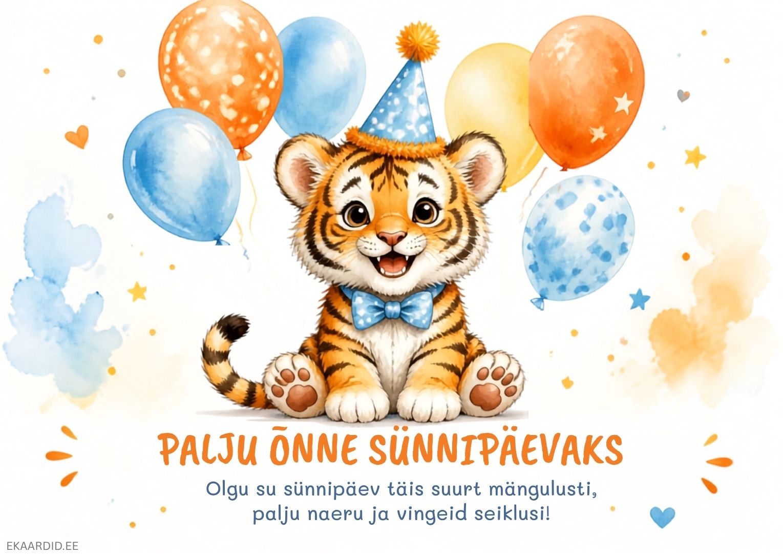 Sünnipäevakaart rõõmsameelse tiigrikutsikaga