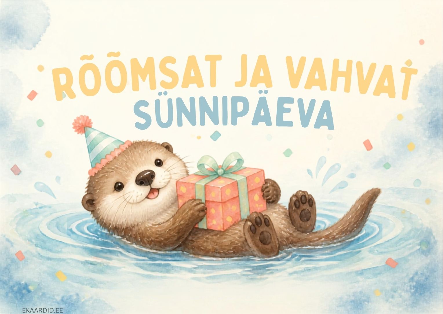 Sünnipäevakaart vees ujuva saarmaga