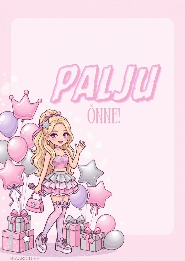 Roosa sünnipäevakaart tüdrukule
