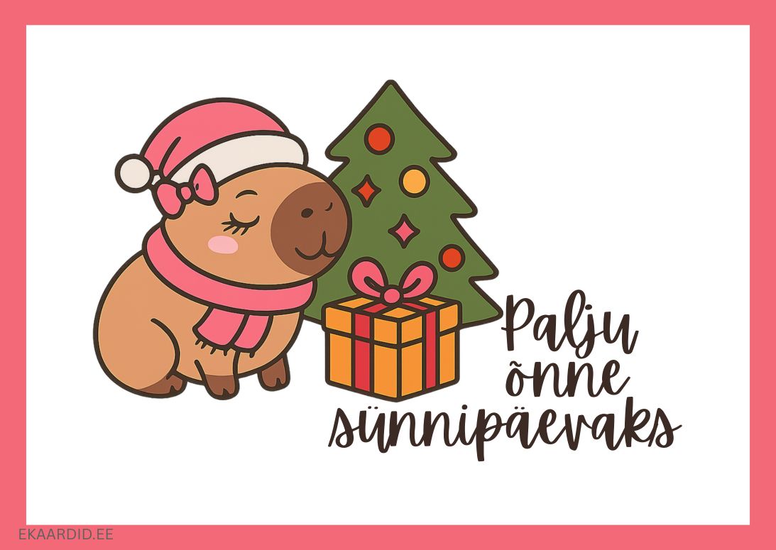 Sünnipäevakaart jõulupuu ja kapibaraga