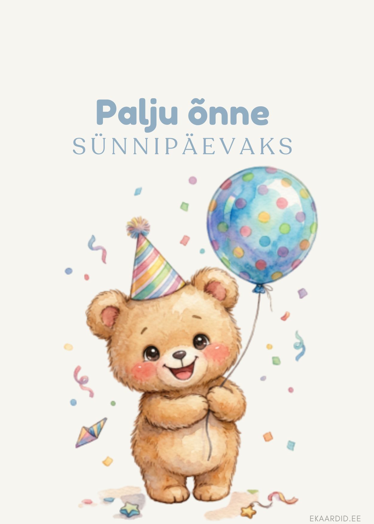 Sünnipäevakaart rõõmsameelse kaisukaruga