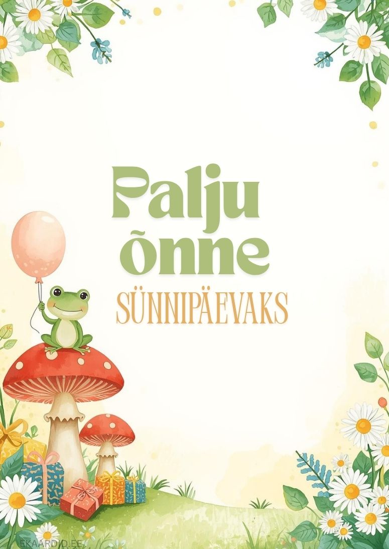 Sünnipäevakaart seenel istuva konnaga