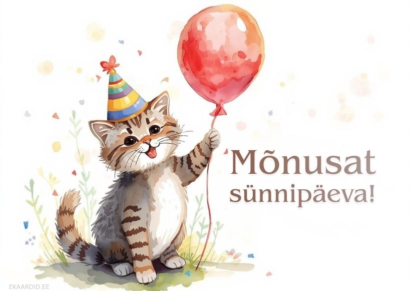 Sünnipäevakaart triibulise kassipojaga