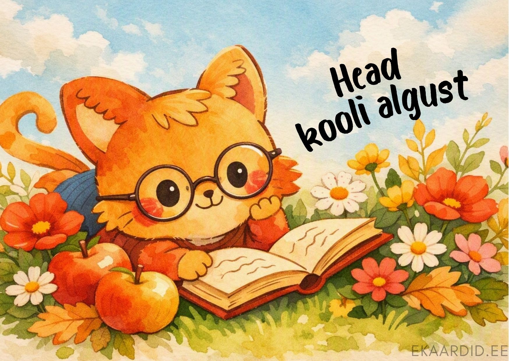 Akvarell-stiilis kooli alguse tervituskaart