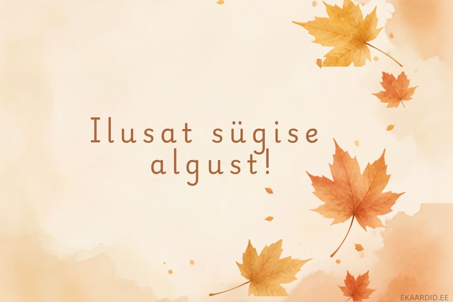 Akvarellstiilis vahtralehtedega sügise tervituskaart