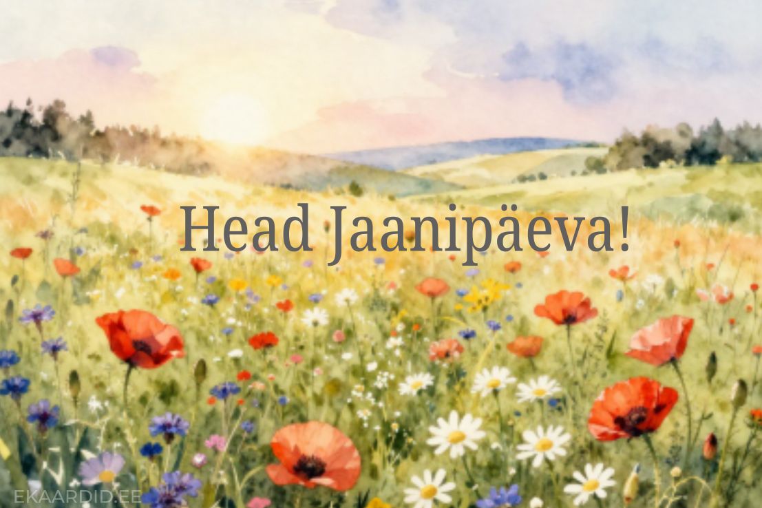 Lilleaasa ja päikeseloojanguga jaanipäevakaart