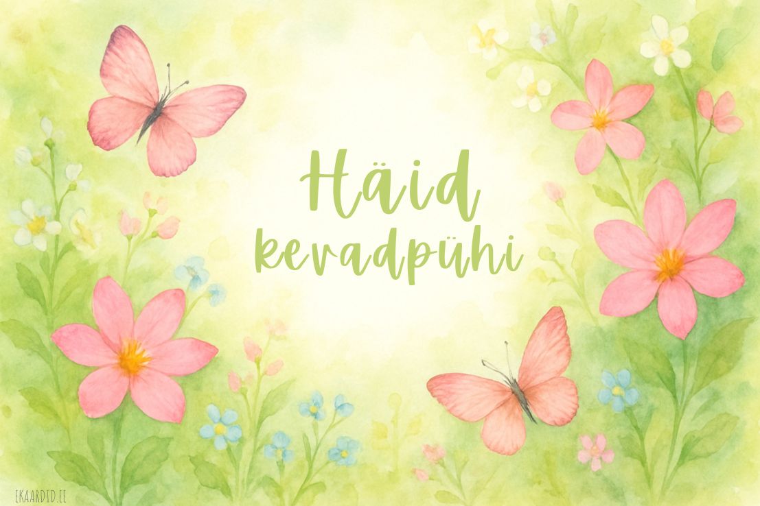 Akvarellkaart kevadpühadeks liblikatega