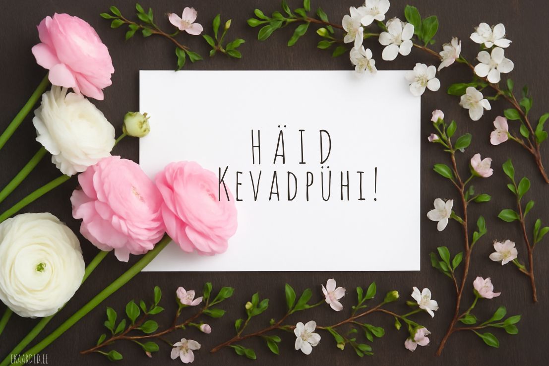 Kevadpüha kaart roosade ranunkulitega