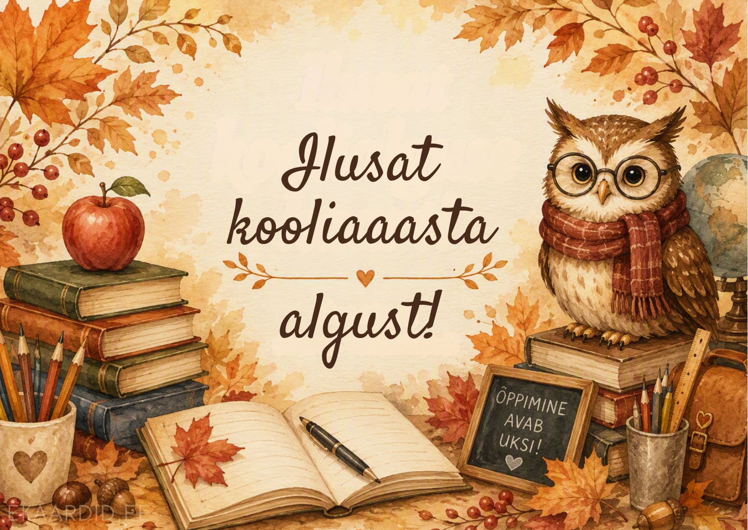 Sügisese hõnguga kooliaasta alguse tervituskaart