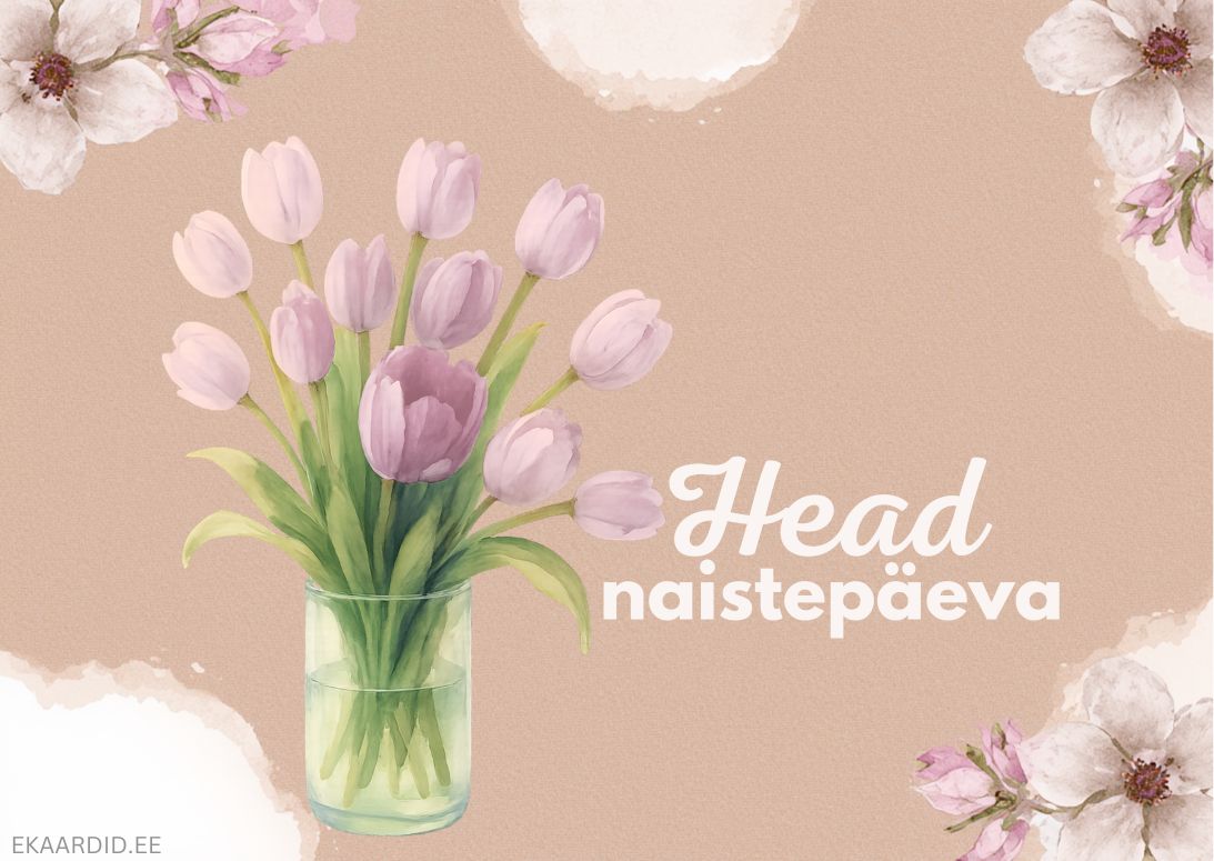 Naistepäevakaart lillade tulpidega