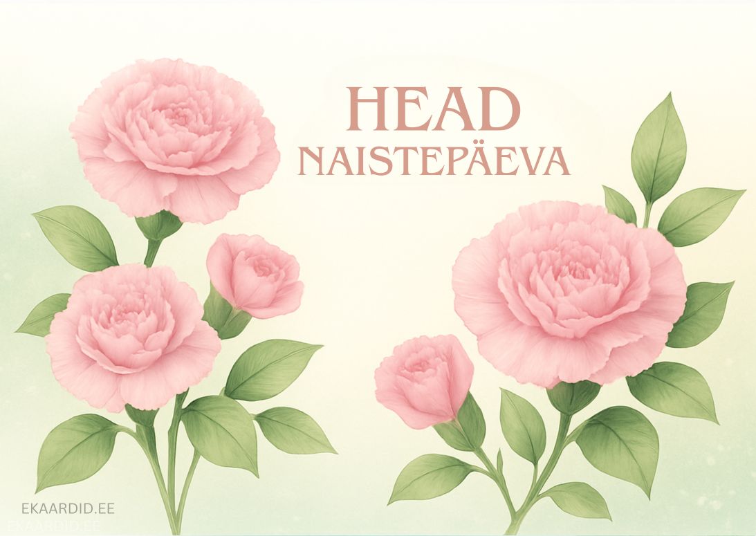 Naistepäevakaart roosade kameeliatega