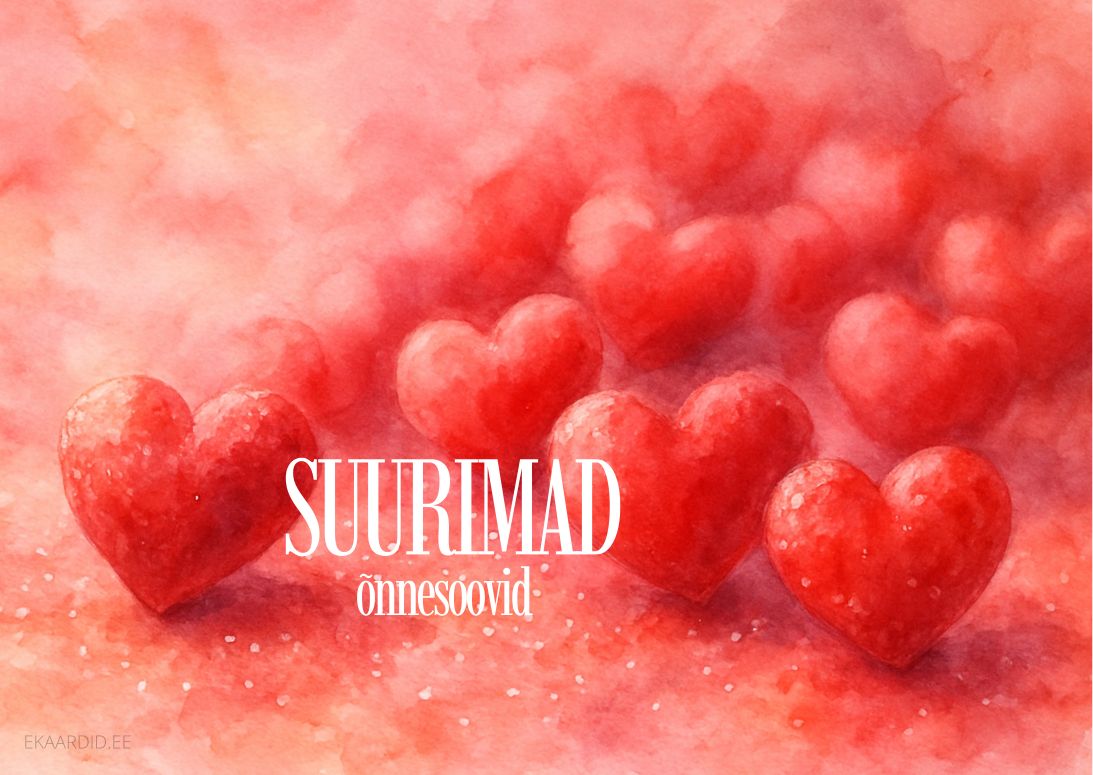 Südamlikud õnnesoovid akvarellkaardil