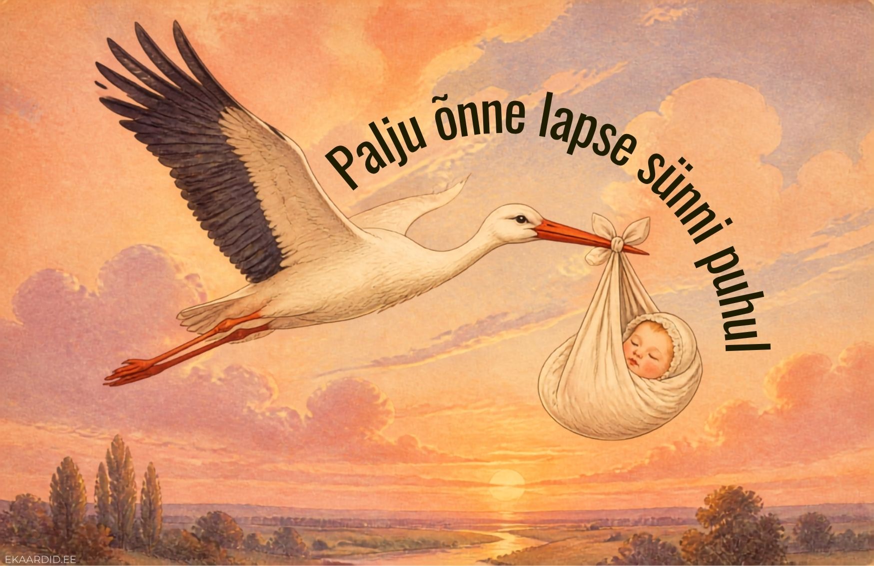 Klassikaline õnnitluskaart lapse sünni puhul