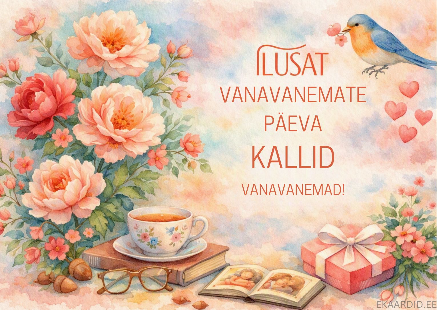 Akvarell-stiilis tervituskaart vanavanemate päevaks