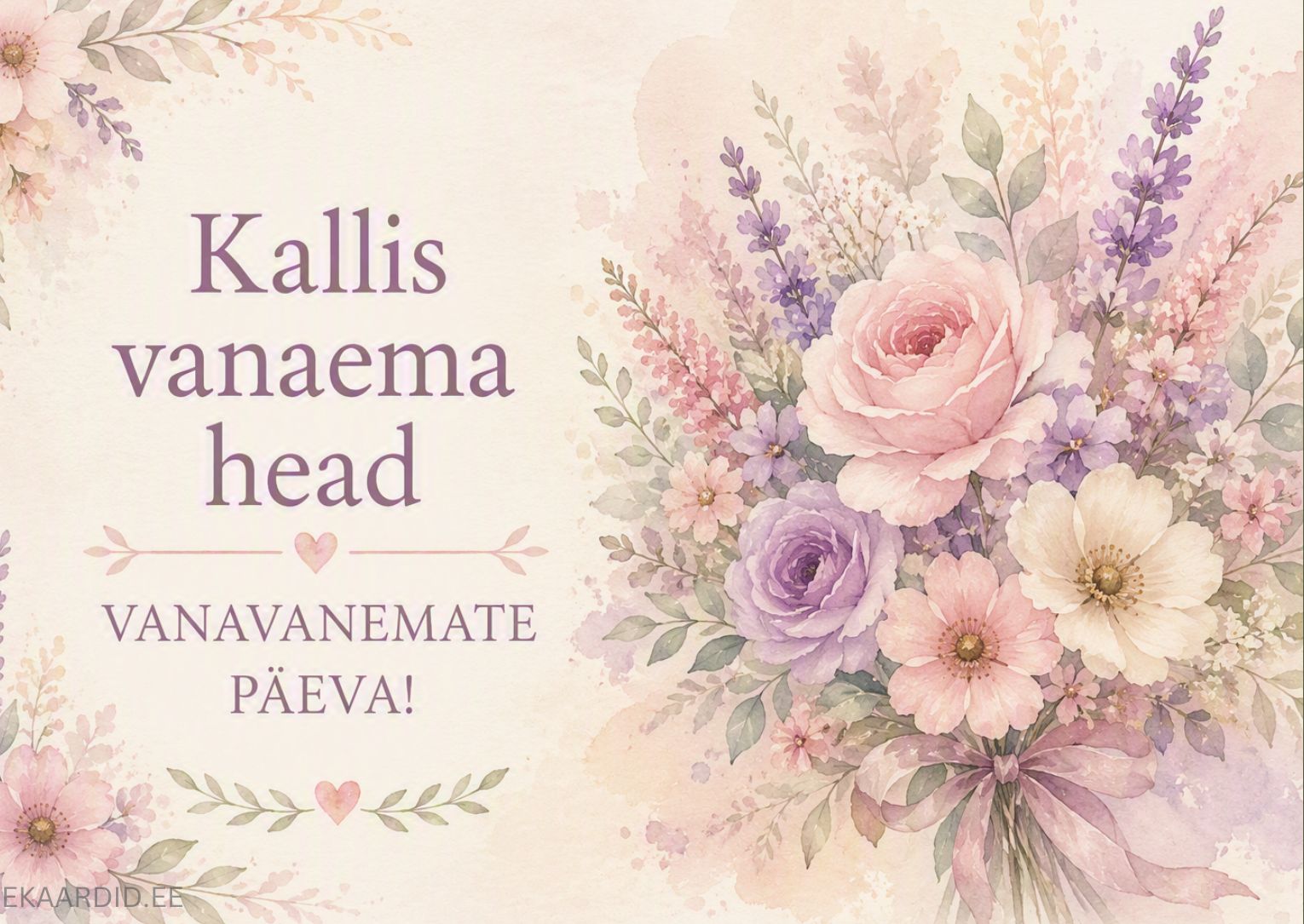 Akvarellstiilis lillekimbuga vanavanemate päeva kaart