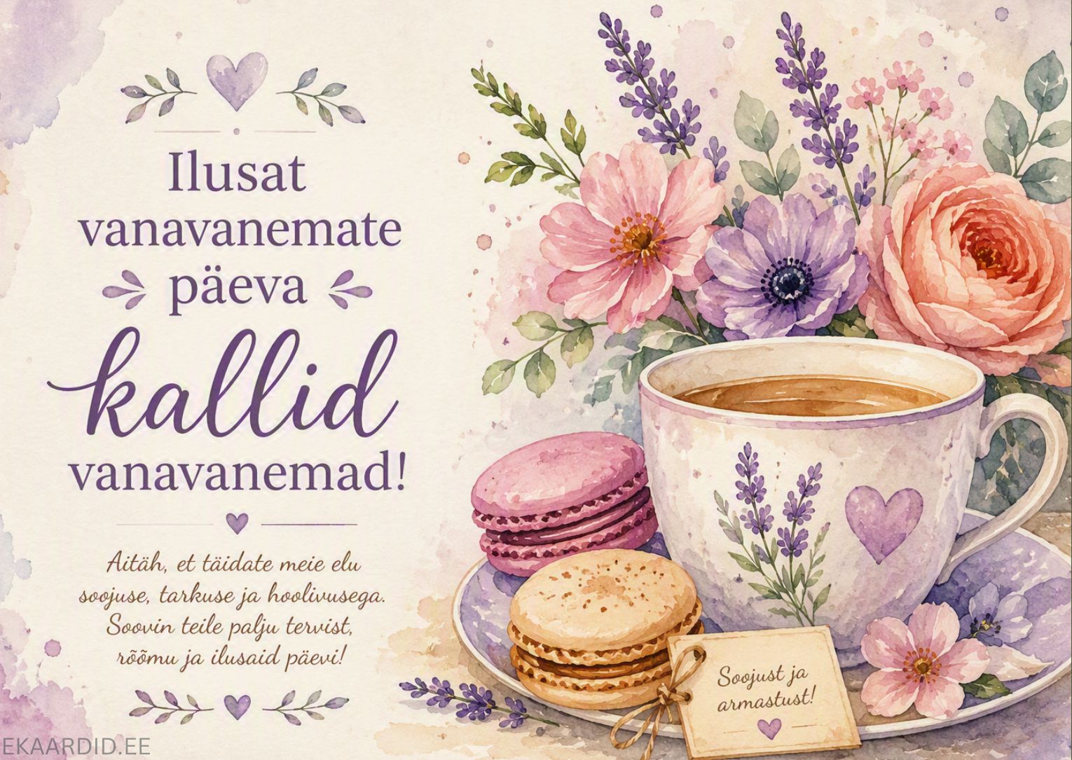 Akvarellstiilis tervituskaart vanavanemate päevaks