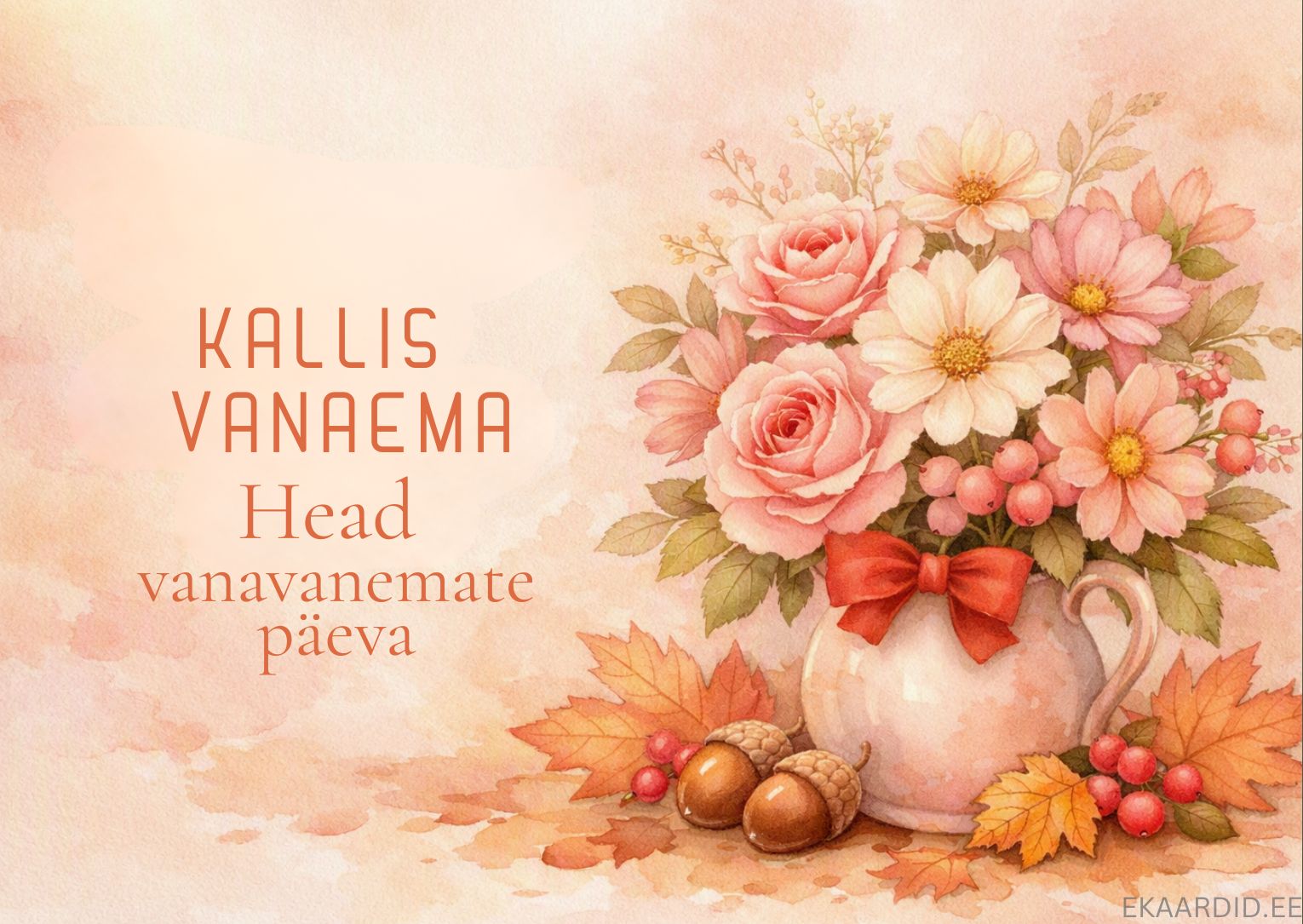 Akvarellstiilis vanavanemate päeva kaart sügiseste lilledega