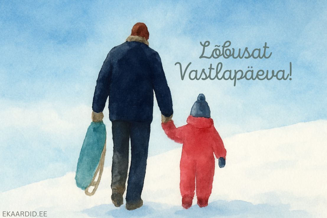 Akvarell-stiilis vastlapäevakaart lapsega
