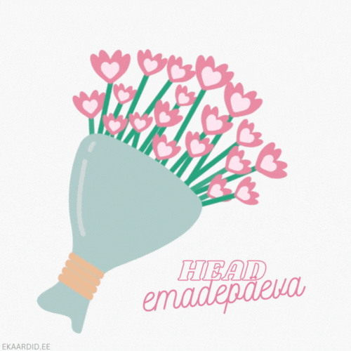 Südamekujulised lilled emadepäeva GIF kaardil