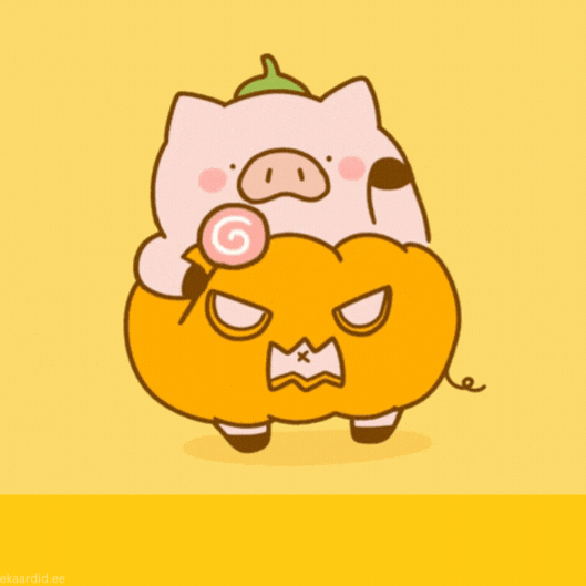 Sõbralik Halloweeni GIF siga kõrvitsaga