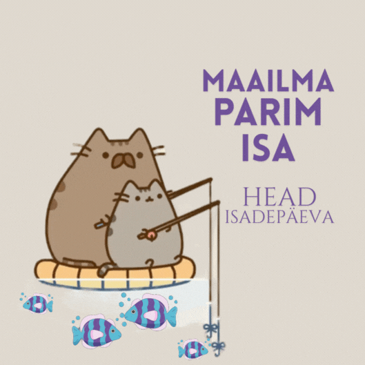 Isadepäeva GIF kaart kalastavate kassidega