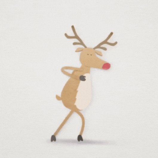 Animeeritud jõulukaardil tantsiv põhjapõder