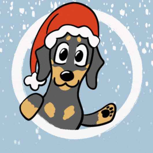 Jõulukaardil armas koer jõuluvanamütsiga GIF