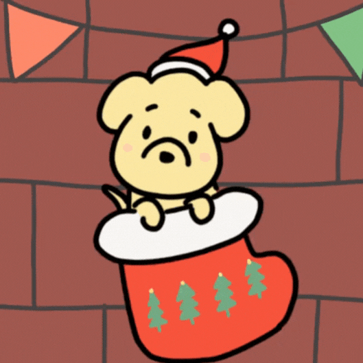 Jõulukaardil kutsikas jõulusokis GIF